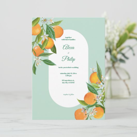 Waterverf Oranje bruiloft Kaart (Staand voorkant)