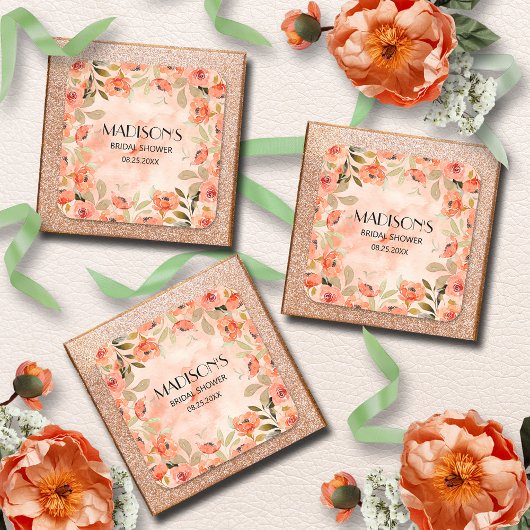 Waterverf Oranje Bruilofts Bruidsshower Vierkante Sticker