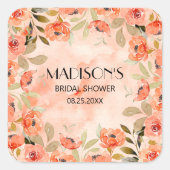 Waterverf Oranje Bruiloftsshower Vierkante Sticker (Voorkant)