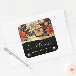Waterverf Oranje Bruine Herfstbladeren Bruiloft Vierkante Sticker