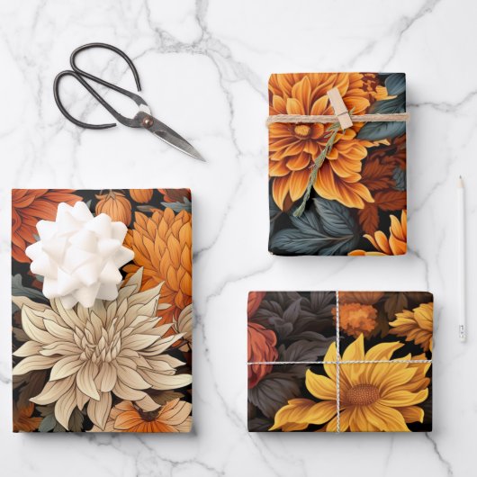 Waterverf Oranje Bruine Herfstbladeren Verjaardag Inpakpapier Vel (Voorkant)