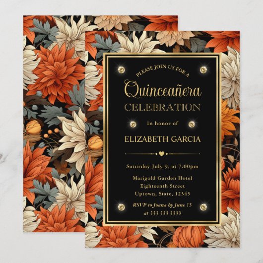 Waterverf Oranje bruine val verlaat Quinceanera Kaart (Voorkant / Achterkant)