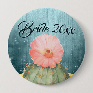 Waterverf Oranje Cactus Bloom Wedding Ronde Button 4,0 Cm