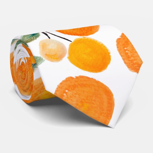 Waterverf Oranje Citrus Botanische Patroon Stropdas (Opgerold)