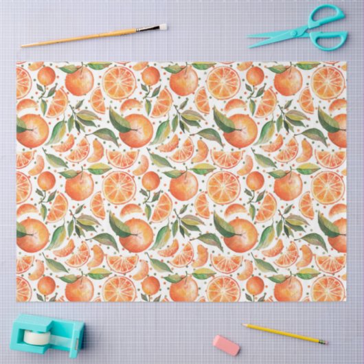 Waterverf Oranje Citrus Botanische Patroon Tissuepapier (Craft)
