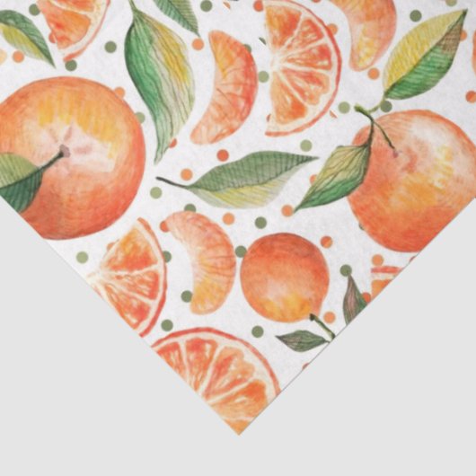 Waterverf Oranje Citrus Botanische Patroon Tissuepapier (Detail)