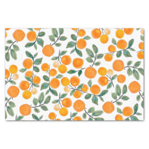  Waterverf Oranje Citrus Botanische Patroon Tissuepapier