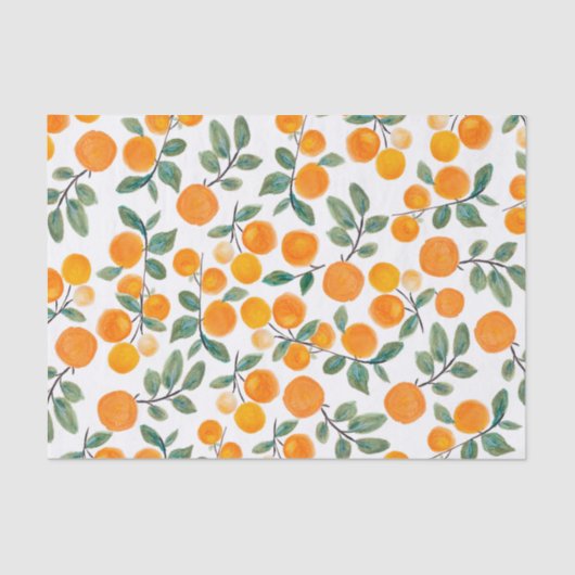  Waterverf Oranje Citrus Botanische Patroon Tissuepapier (Voorkant)