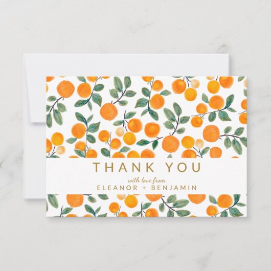Waterverf Oranje Citrus Custom Wedding Bedankkaart (Voorkant)
