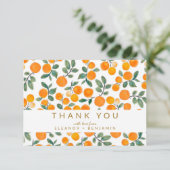Waterverf Oranje Citrus Custom Wedding Bedankkaart (Staand voorkant)