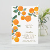 Waterverf Oranje Citrus Fruit Script Wedding IV Kaart (Staand voorkant)