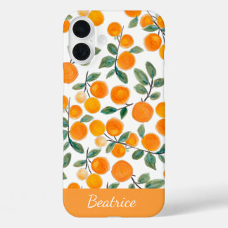  Waterverf Oranje Citrus - Gepersonaliseerd iPhone 16 Plus Hoesje