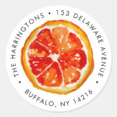 Waterverf Oranje Citrus handgetekende retour adres Ronde Sticker (Voorkant)