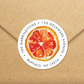 Waterverf Oranje Citrus handgetekende retour adres Ronde Sticker