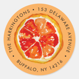 Waterverf Oranje Citrus handgetekende retour adres Ronde Sticker