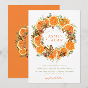 Waterverf Oranje Citrus Krans Monogram Huwelijk Kaart