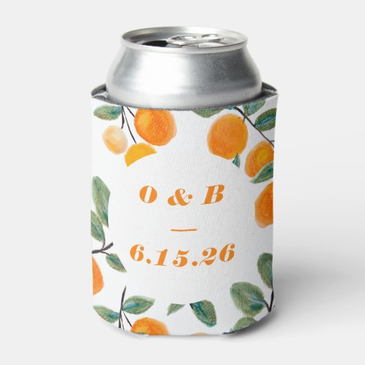 Waterverf Oranje Citrus Monogrammed Wedding Blikjeskoeler (Blikje Voorkant)