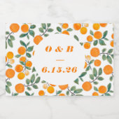 Waterverf Oranje Citrus Monogrammed Wedding Sparkling Wijnetiket (Enkel label)