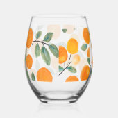 Waterverf Oranje Citrus Monogrammed Wedding Wijnglas Zonder Voet (Rechts)