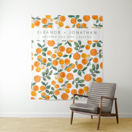 Waterverf Oranje Citrus Photo Booth Backdrop Wandkleed (In situ)
