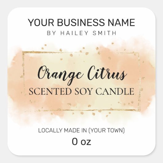 Waterverf Oranje Citrus Scented Soy Candle Vierkante Sticker (Voorkant)