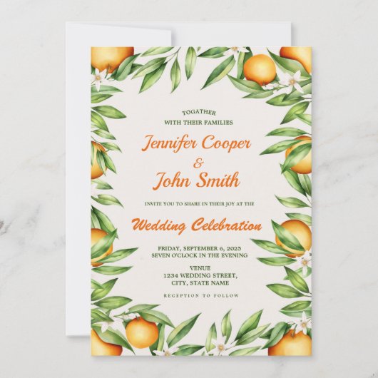 Waterverf Oranje Citrusvruchten Botanische bruilof Kaart (Voorkant)