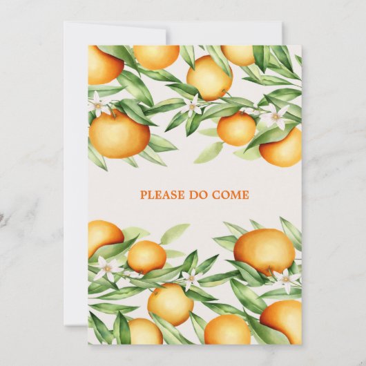 Waterverf Oranje Citrusvruchten Botanische bruilof Kaart (Achterkant)