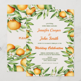 Waterverf Oranje Citrusvruchten Botanische bruilof Kaart