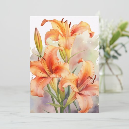 Waterverf Oranje daglelies Feestdagenkaart (Staand voorkant)