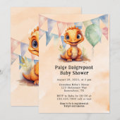 Waterverf Oranje Dinosaur Boy Baby shower Kaart (Voorkant / Achterkant)