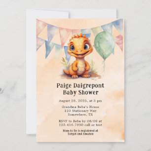 Waterverf Oranje Dinosaur Boy Baby shower Kaart