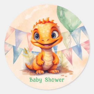 Waterverf Oranje Dinosaurus Vlaggen Jongen Baby sh Ronde Sticker