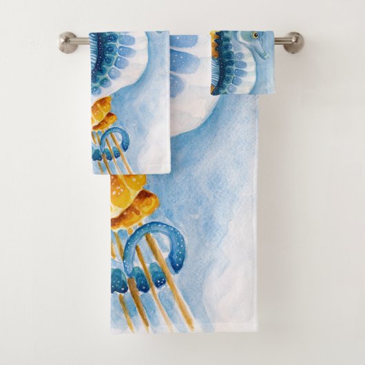 Waterverf Oranje en blauw zeepaard Bad Handdoek (Insitu)