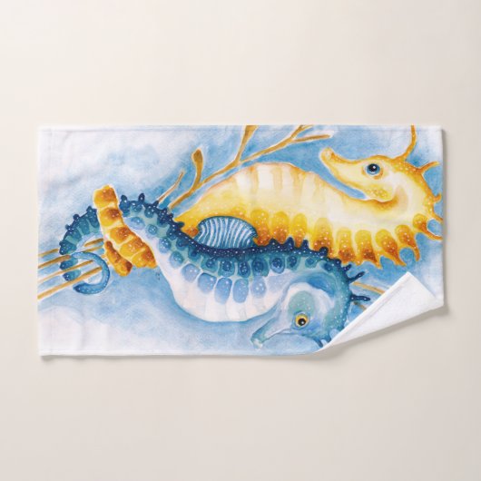 Waterverf Oranje en blauw zeepaard Bad Handdoek (Handdoek)