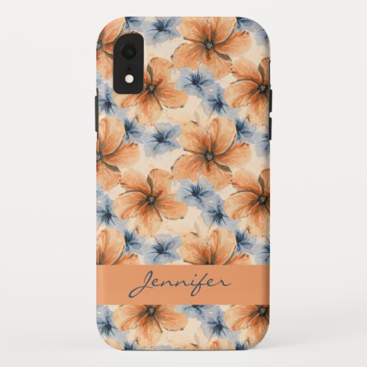 Waterverf Oranje en Blauwe Floral Case-Mate iPhone Case (Achterkant)