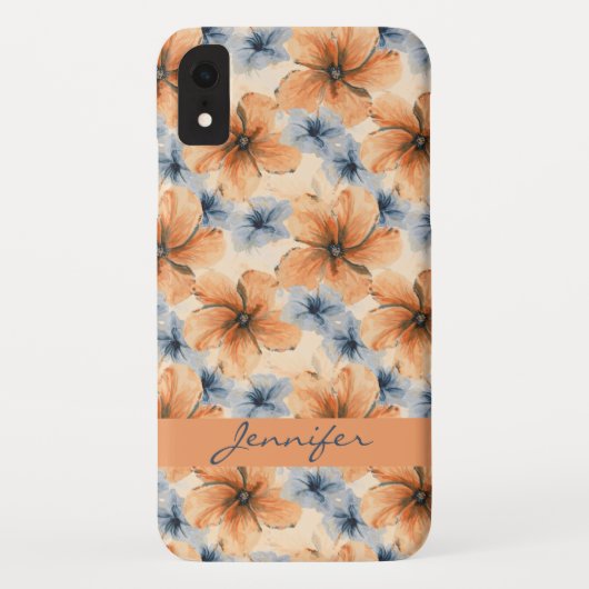 Waterverf Oranje en Blauwe Floral Case-Mate iPhone Case (Achterkant)
