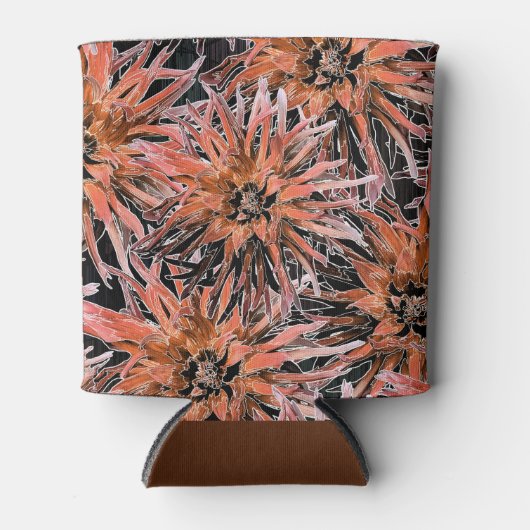 Waterverf oranje en bruine bloemen. blikjeskoeler (Voorkant)