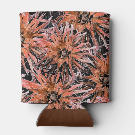 Waterverf oranje en bruine bloemen. blikjeskoeler (Achterkant)