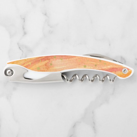 Waterverf Oranje en Faux Gold Geode Kurkentrekker (Voorkant)