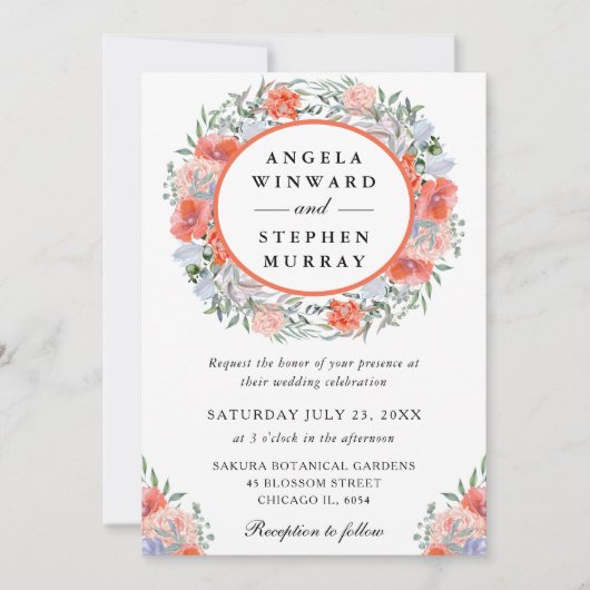 Waterverf Oranje en Paarse Huwelijkskrans Kaart (Voorkant)