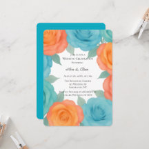 Waterverf Oranje en Turquoise Rozen Bruiloft