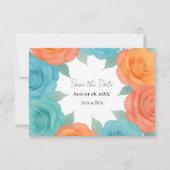 Waterverf Oranje en Turquoise Rozen Bruiloft Save The Date (Voorkant)