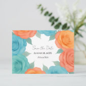 Waterverf Oranje en Turquoise Rozen Bruiloft Save The Date (Staand voorkant)