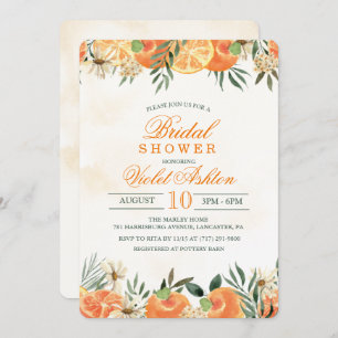 Waterverf Oranje Floral Bridal Shower Kaart