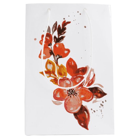 Waterverf Oranje Floral Medium Cadeauzakje (Voorkant)
