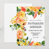 Waterverf Oranje Floral Rustic Boho Wedding Kaart (Voorkant / Achterkant)