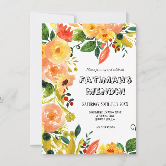 Waterverf Oranje Floral Rustic Boho Wedding Kaart (Voorkant)