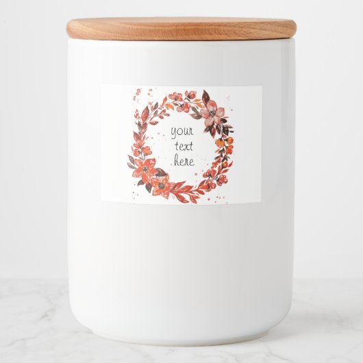 Waterverf Oranje Floral Voedselcontainer Etiket (Voorkant)