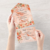 Waterverf Oranje Floral Wedding All In One Uitnodiging (Afscheurbaar)