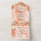 Waterverf Oranje Floral Wedding All In One Uitnodiging (Binnen)